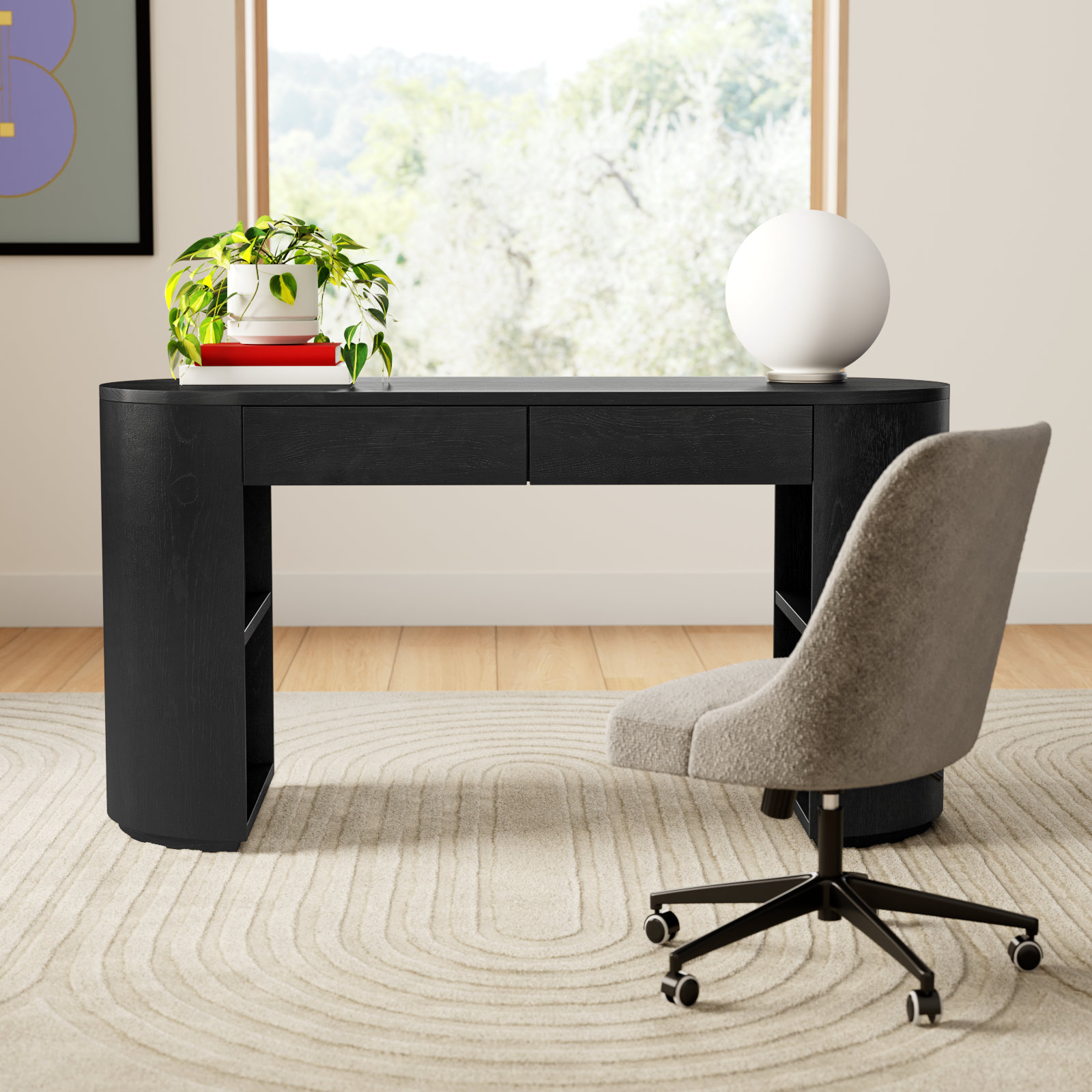 Lillian 60.25 " Writing Desk, Brushed Ebony