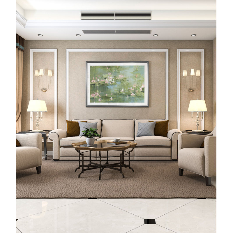 «Celadon Waterlilies I», reproduction, H 20 po x l 24 po x P 1,5 po, Cadre argenté