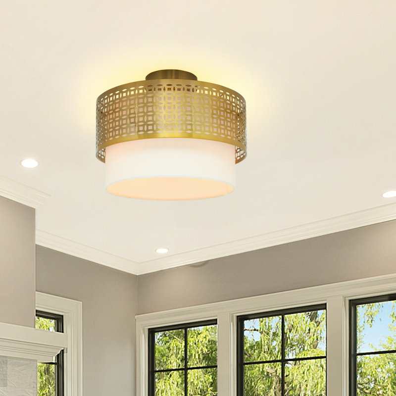 10.125"H Jenaia Mixed-Material Drum Shade Ceiling Light