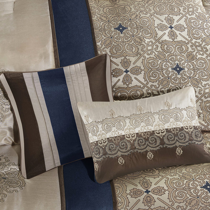 Bedding - Queen, Navy Comforter 7 Piece Queen Bed With Throw Pillows, Queen Comforter + 6 of Additional Pieces Included, Navy