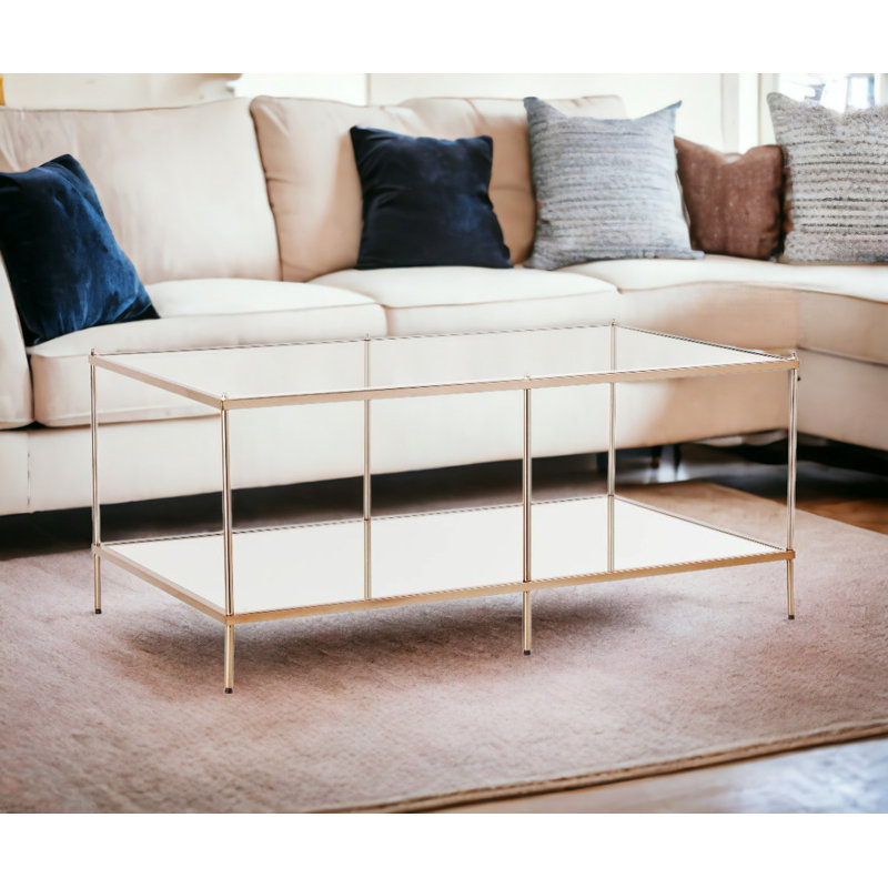 Harvey-John 42" Glass And Metal Coffee Table, Gold