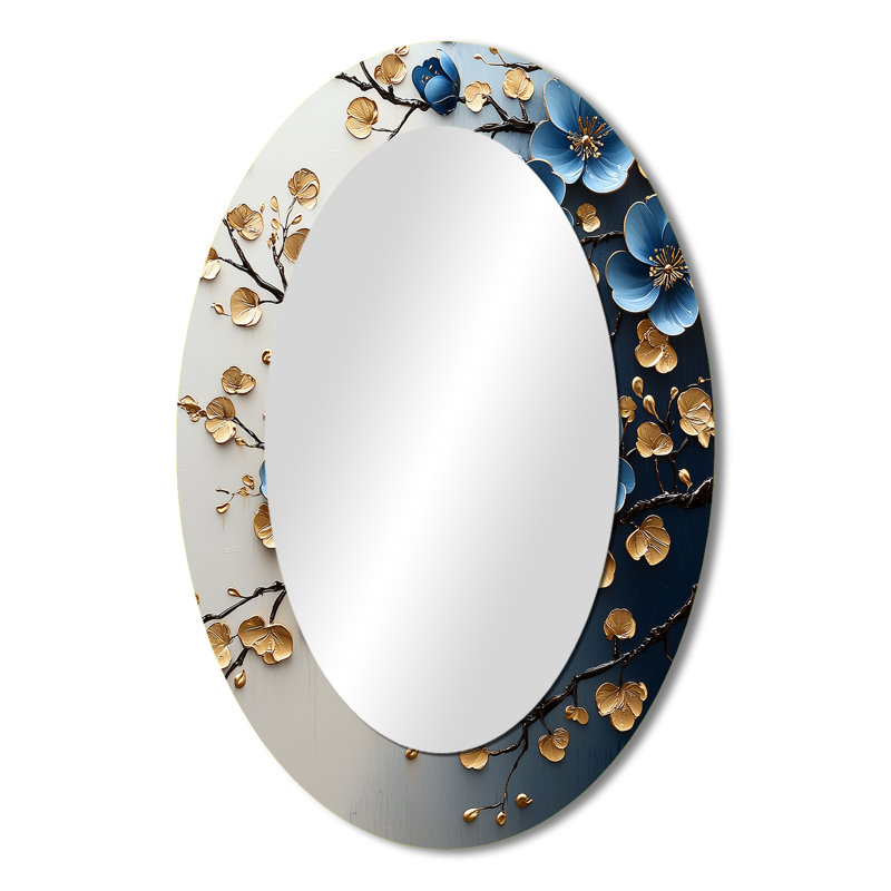 Miroir mural ovale doré et bleu Cherry Blossom Tree Scenery II, 36 po x 24 po