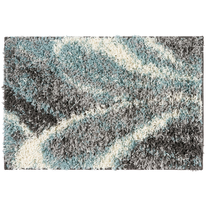 Farmerville Abstract Blue/Gray/Ivory Shag Area Rug, Rectangle 2' x 3'