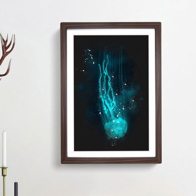 Neon Blue Jellyfish Abstract - Picture Frame Graphic Art Print