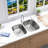KBFmore 32 Inch Double Bowl Undermount Swirl Finish Classic Kitchen Sink with 5 Pieces Accessories