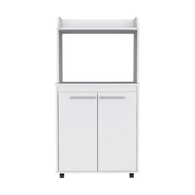 Kitchen Cart 49" H, Two Door Cabinet, One Open Shelf, Two Interior Shelves, White