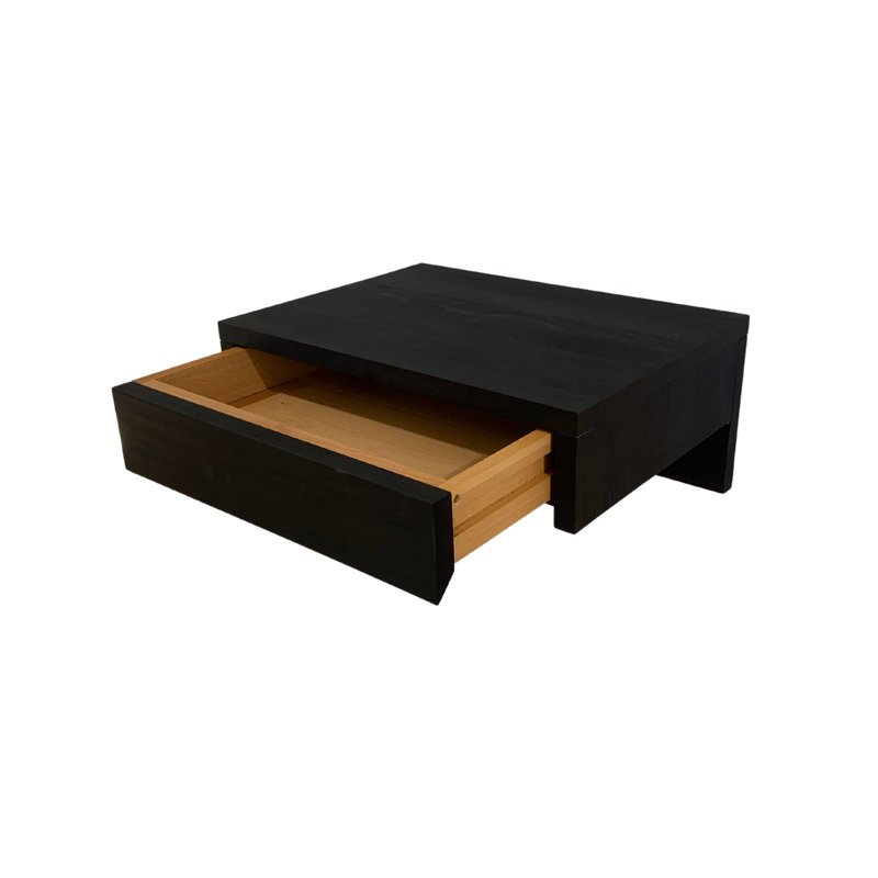 Shroyer 1 - Petite table de chevet flottante en hêtre foncé avec tiroir | Table de chevet élégante en bois massif