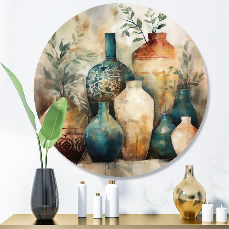Poterie artisanale verte et orange Boho I, H 16 po x l 16 po x P 1 po