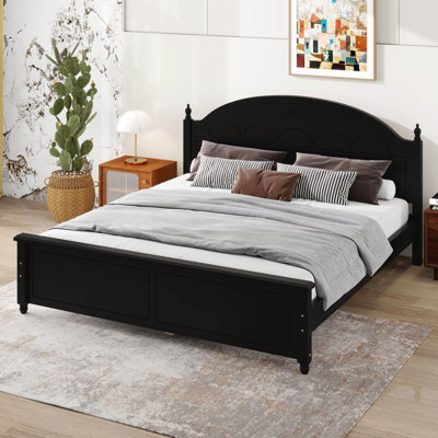 Queen Size Wooden Bed Frame With Arched Headboard And Classic Design