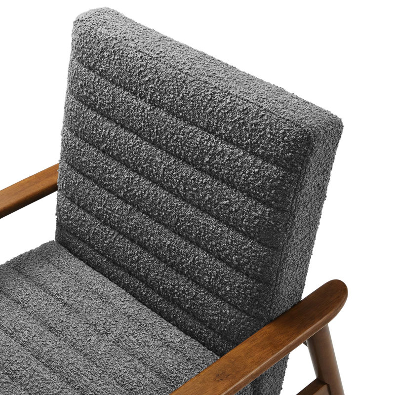 Fauteuil d'appoint en tissu Jensen Boucle, Dossier en mélange de polyester, Bois brun foncé