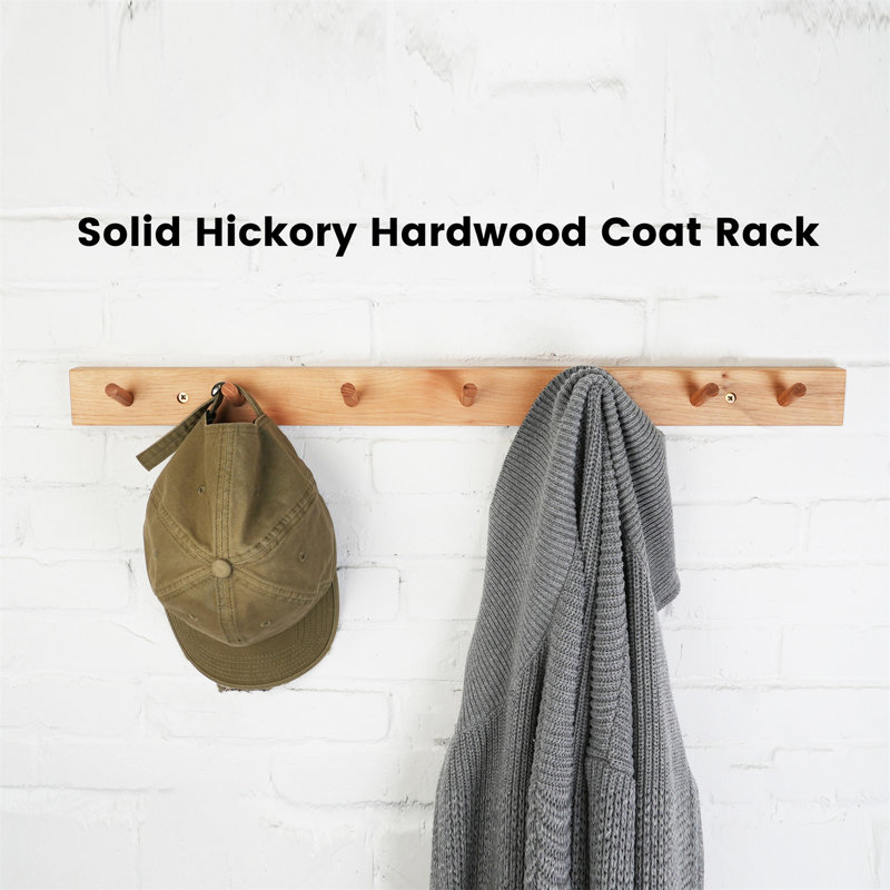 Wall Mounted Coat Rack, 2" H x 11.75" W x 0.75" D, Natural Hickory