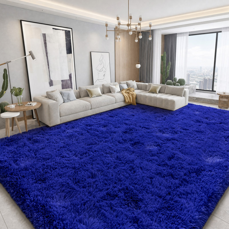 Solid Rug Soft Fluffy Bright Blue Indoor Area Rug for Living Room Bedroom Nursery Kids Room, Rectangle 9' x 12', Bright Blue