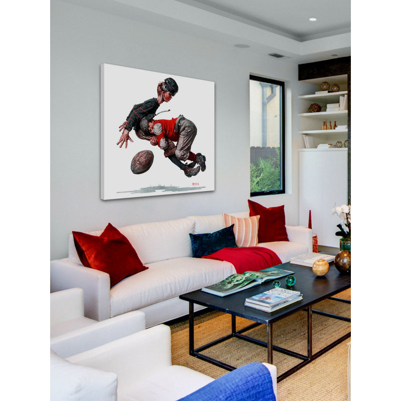 « fumble » par norman rockwell, reproduction d’art sur toile tendue, H 24 po x l 24 po