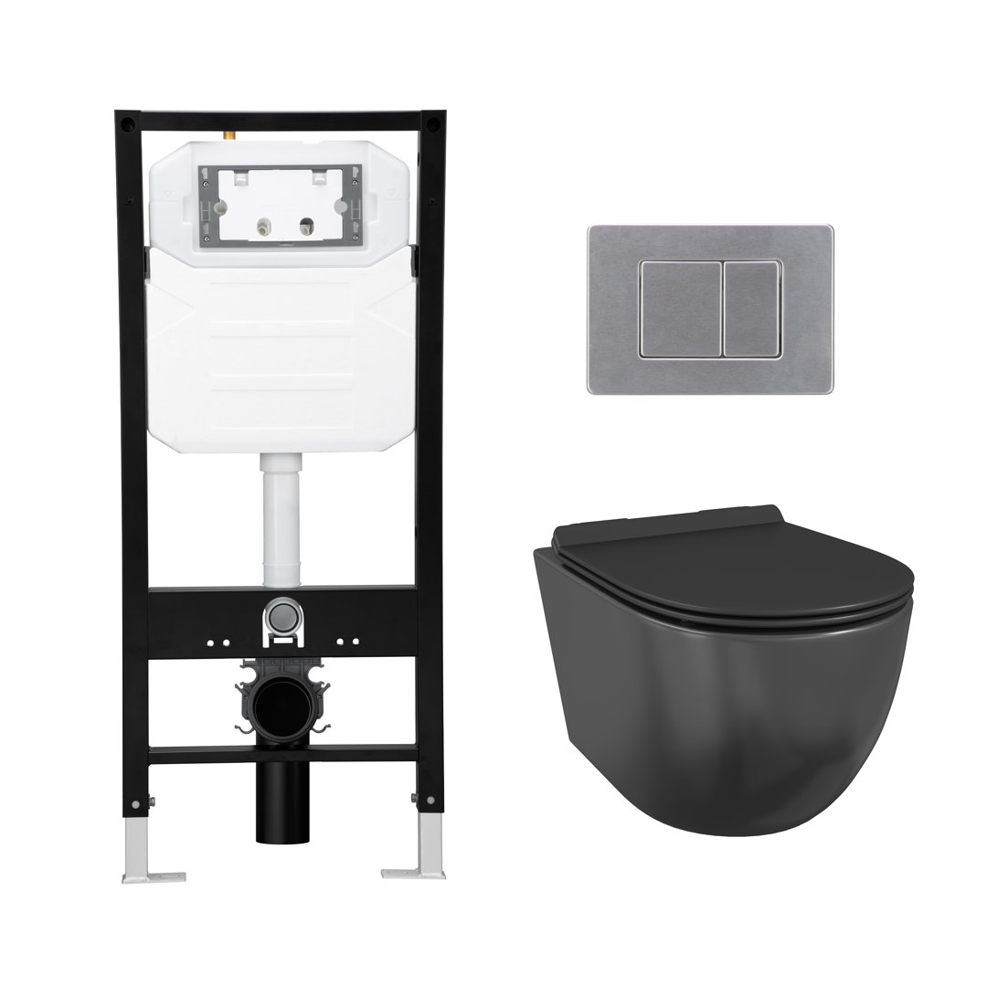 Hampton 2-Piece 0.8/1.6 GPF Dual Flush Elongated Bowl Wall Mounted Toilets with In-Wall Tank, Fits 2x6 Studs Eridanus 
