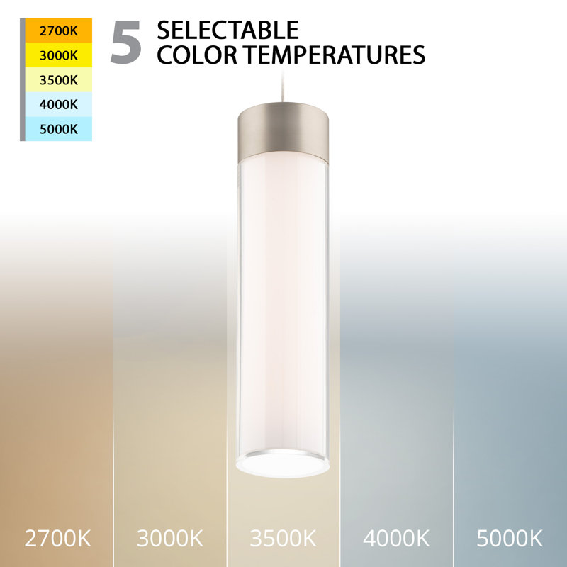 Twist-N-Lite Dimmable LED Adjustable Height Cylinder Pendant - 5 Selectable Colour Temperatures, Brushed Nickel