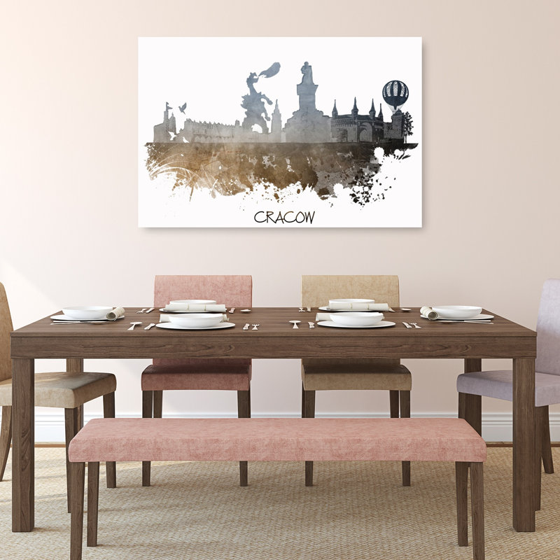«Krakow Dragon Skyline Abstract Contemporary City Architecture», art mural, 32" H x 48" W