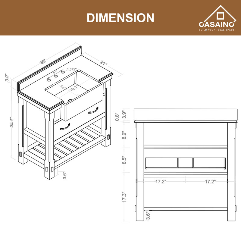 36" Single Solid Wood Bathroom Vanity Set with Countertops and Backsplash, Gray