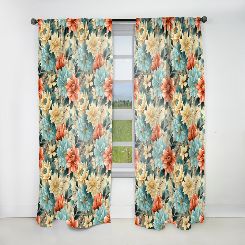 Rideau bohémien bleu Timeless Garden Flourish II - Velours obscurcissant - 1 panneau, L 52 po x L 108 po