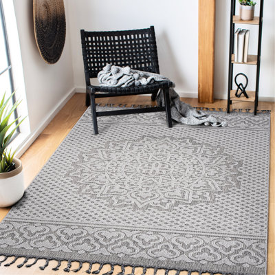Tissage gris / blanc et médaillon 4 x 6 - facile à nettoyer, pour les taches de bureau et de cuisine, doux sous les pieds, chambre de bébé