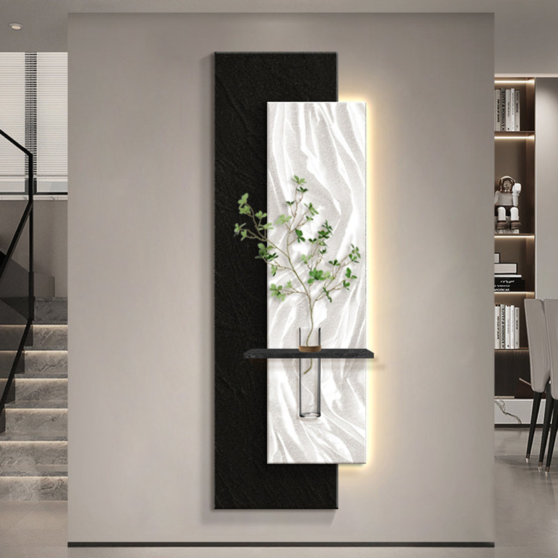 Art mural noir et blanc rectangulaire en grès, H 70,87 po x l 23,62 po, Noir / blanc