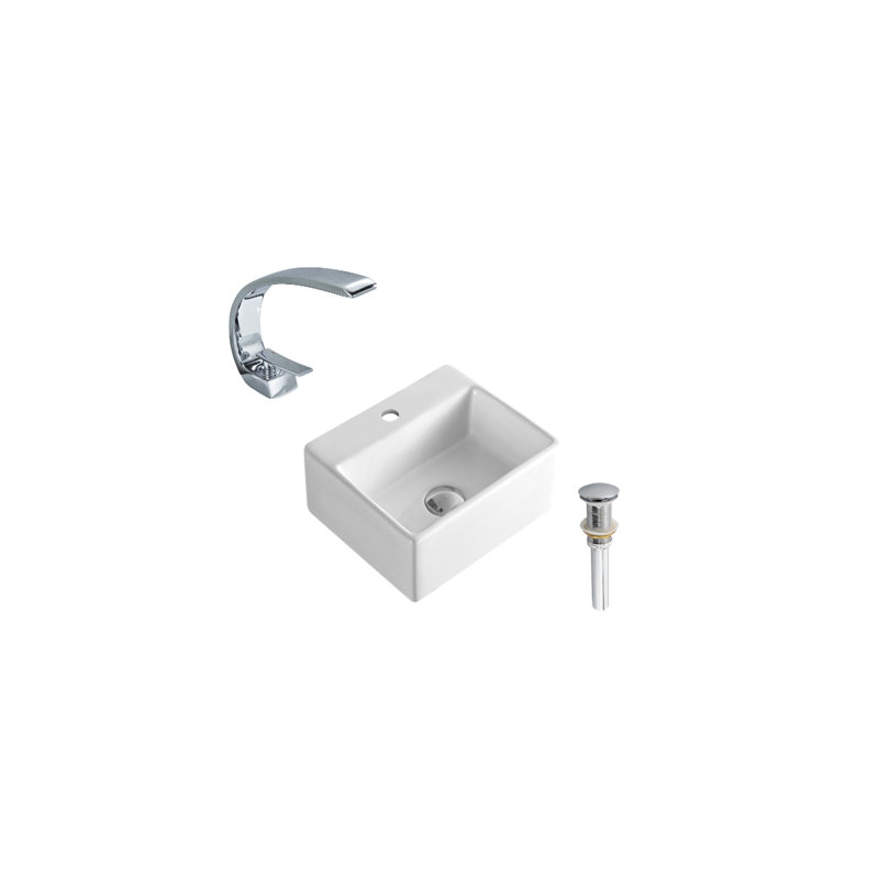 DROP Bath And Kitchen 13.4'' Ceramic Rectangular Bathroom Sink with Faucet, Chrome, Chrome