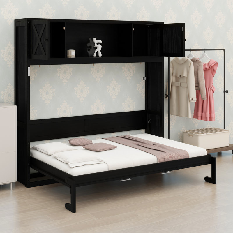 Lit escamotable avec armoires de rangement, Noir