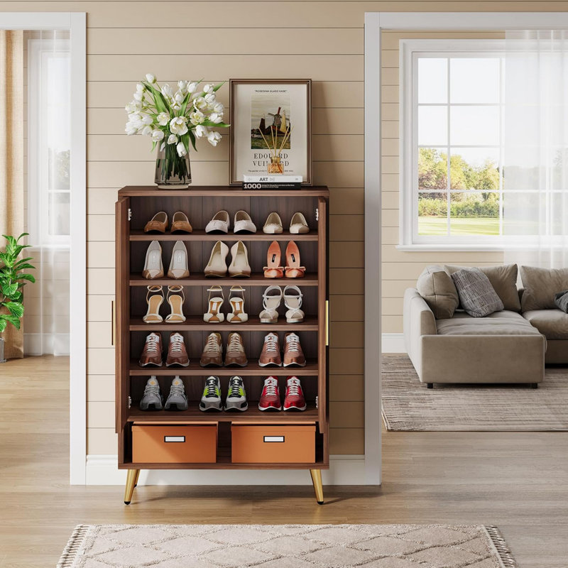 Armoire de rangement 29,52 pouces en bois noyer à 6 niveaux avec portes
