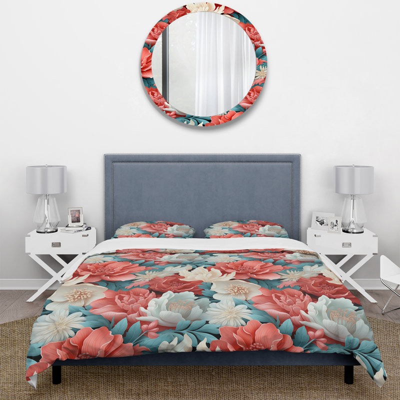 Ensemble de housse de couette Coral Serenade, Housse de couette simple + 1 taie décorative stan