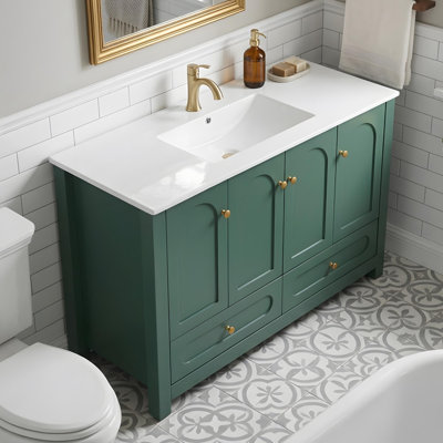 48" bathroom vanity with ceramic sink, 4 soft-close doors, and 2 drawers