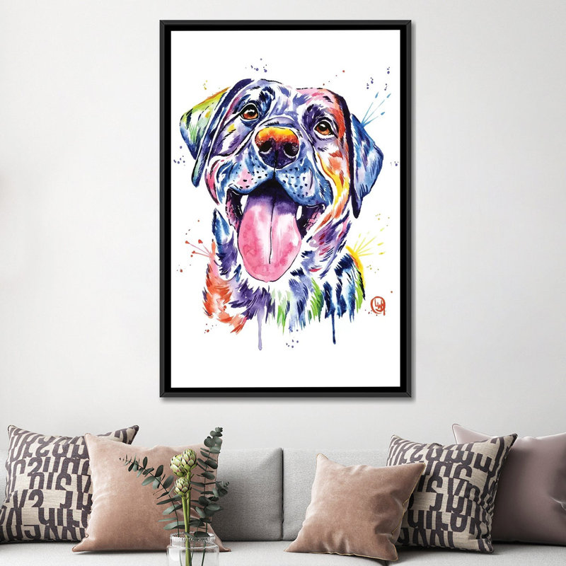 « black lab », impression sur toile, H 26 po x l 18 po x P 1,5 po, Toile avec cadre noir, Pas de tapis