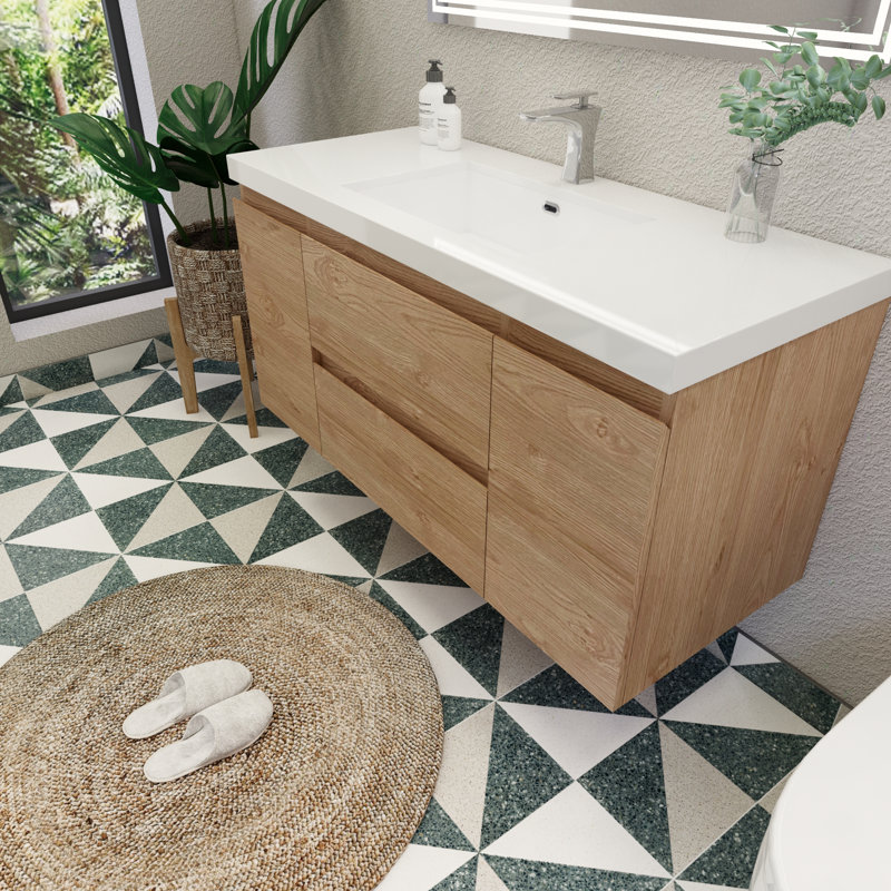 59'' Single Bathroom Vanity with Acrylic Top, New England Oak