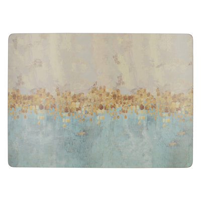 Golden Reflections Lacquered With Cork Backing Abstract Rectangle Placemat