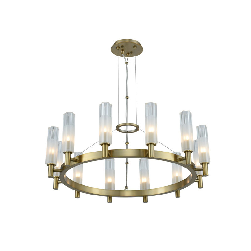 Lustre contemporain luxueux 12 lumières Lorne par Kalco, Laiton d'hiver