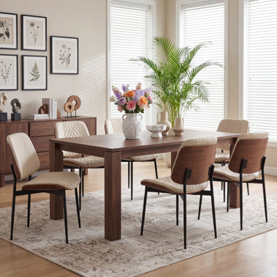 Set of 6 Walnut Dining Chair Decorated With Modern Retro Diamond Grid Pattern