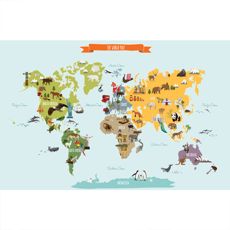 Décalcomanie murale carte du monde pour enfants, 35 po x 22,5 po