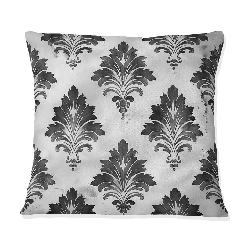 Coussin décoratif noir et blanc damassé Glamour V, H 18 po x l 18 po
