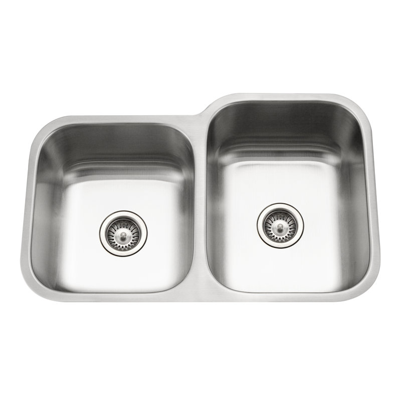 Petit évier de cuisine double encastré à gauche 60/40 en acier inoxydable Houzer - STE-2300SL-1