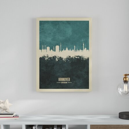 " Hannover Germany Skyline Teal " by Michael Tompsett on Canvas
