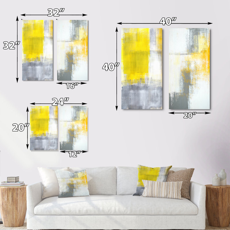 «Gray Meets Yellow Abstract Art III», ensemble de 2 photographies sur toile, Toile tendue, H 20 po x l 24 po x P 1 po