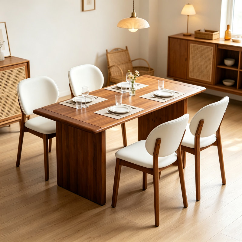 Hearth 5-Piece Solid Wood Dining Table Set for 4 with Upholstered Chairs
