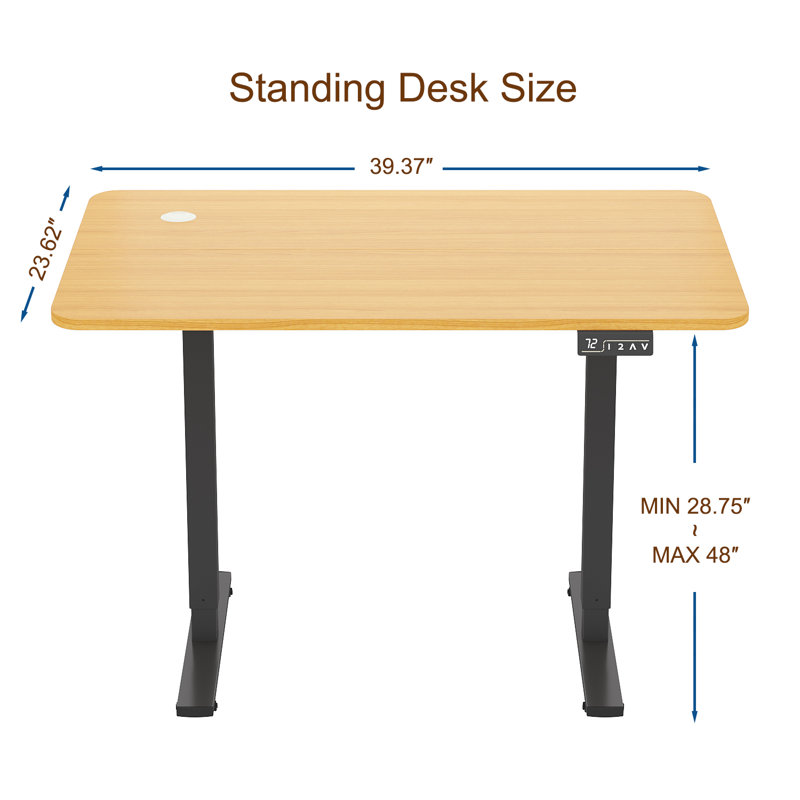 Putnam Height Adjustable Standing Desks, 48" H x 39.37" W x 23.62" D, Bamboo/Black