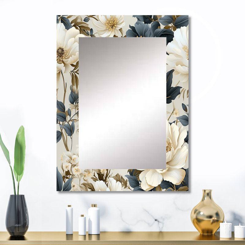 Ballindam Vintage Flora - Plants Wall Mirror, Boho Decorative Mirror, Printed Metal Art, 32" x 24"