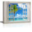 «Beautiful Tropical Beach With Palm Tree Open Window Modern Wall Home Decor» sur toile-98448443