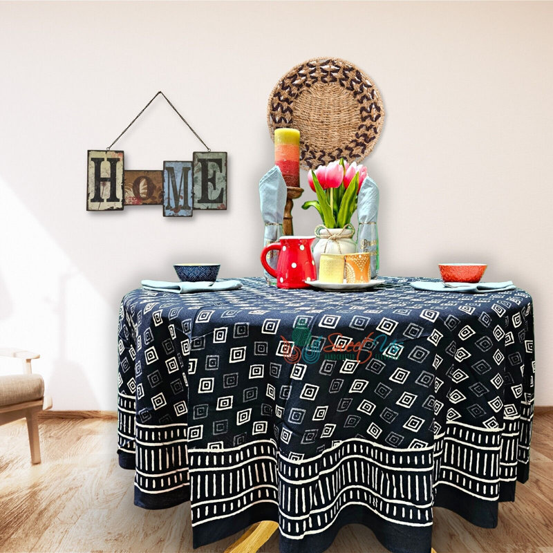 Nartuni Geometric 100% Cotton Tablecloth, 72" Round
