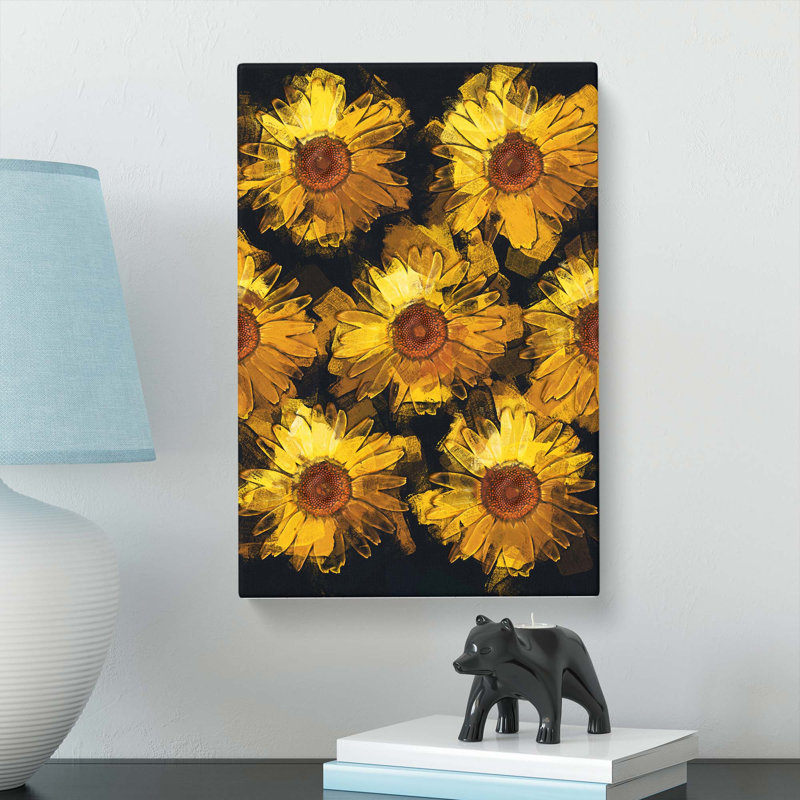 A Wall Of Yellow Sunflowers In Abstract - Wrapped Canvas, 60cm H x 40cm W x 3cm D
