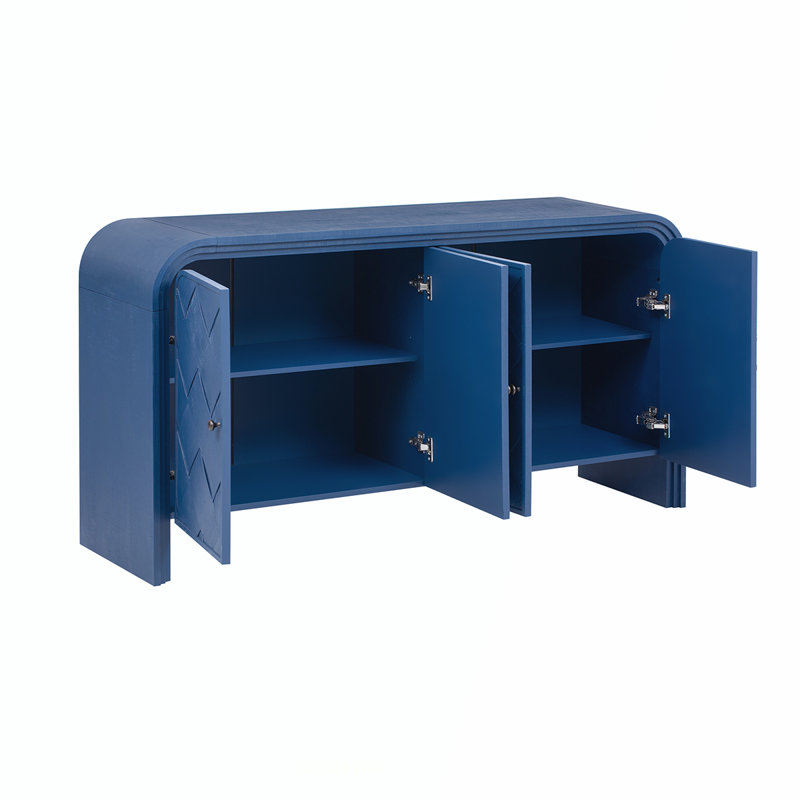 Buffet en placage avec marches architecturales et rangement polyvalent, parfait pour les intérieurs modernes, Bleu
