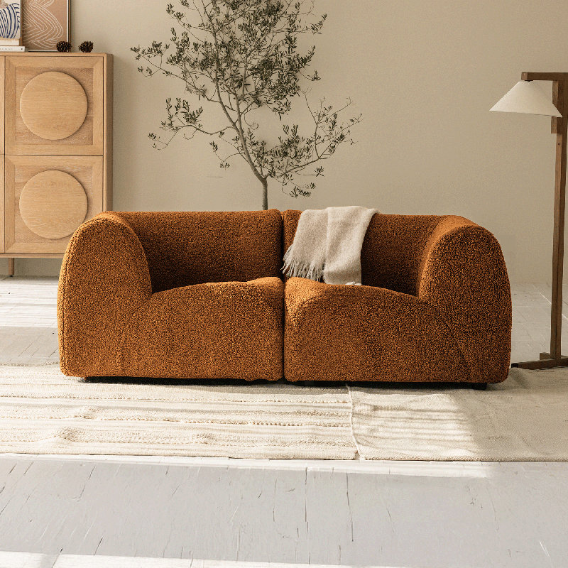 2-Seater Curved Modular Sectional Sofa, 76" Cozy Modern Sherpa Sectional Compression Couch for Living Room, Bedroom, Apartment – No Assembly