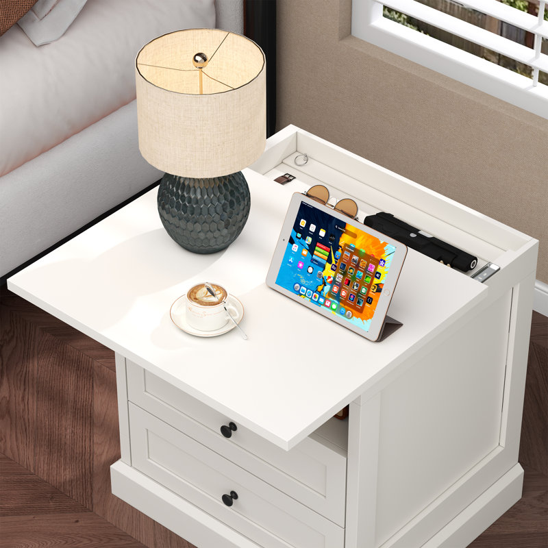 Nightstand With Hidden Drawer,night Stand,end Table With Hidden Storage Space,bedside Table With Open Shelf,2 Drawers Dresser For Bedroom,living Room, Closet(white)