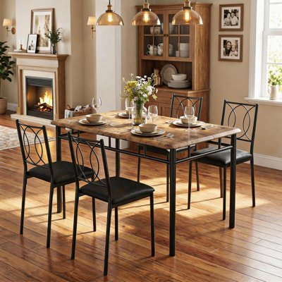 Space-Saving Farmhouse Dining Table Set for 4 – Sturdy Wood Table & Upholstered Chairs – Ideal for Apartments & Small Spaces – Classic Classic Color