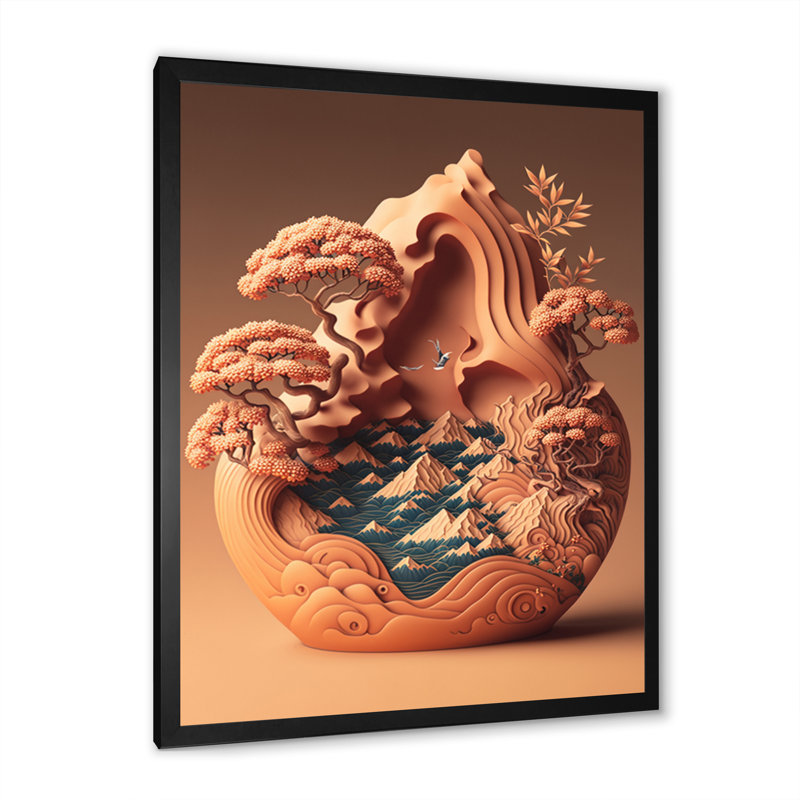 «Terra Cotta Bonzai Mountains II», reproduction sur toile, Impression noire sur toile encadrée, H 20 po x l 12 po x P 1 po